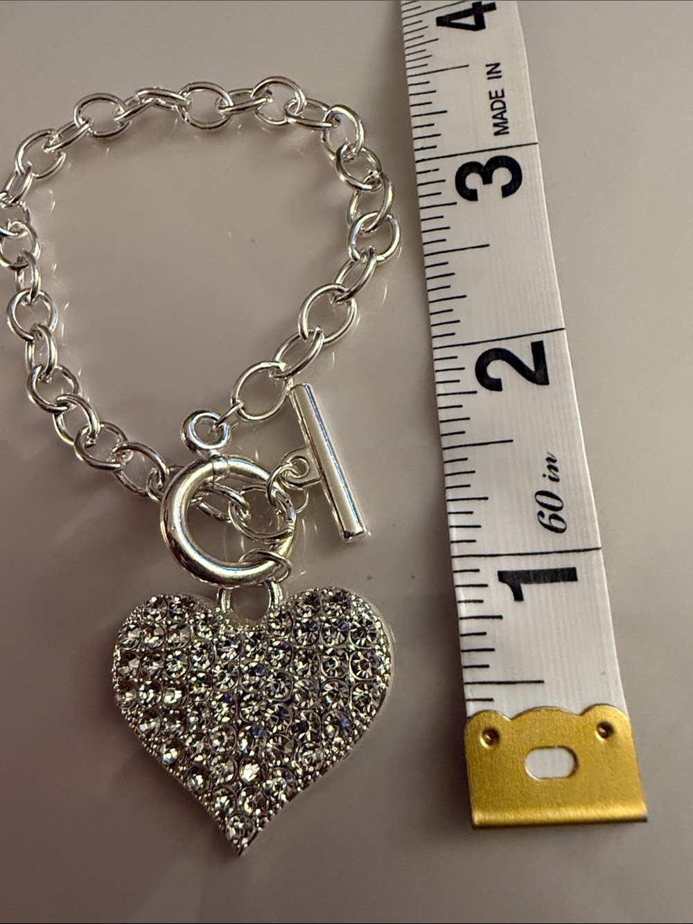 Silver Crystal Heart Charm Toggle Bracelet - Women Jewelry - Picture 4 of 4